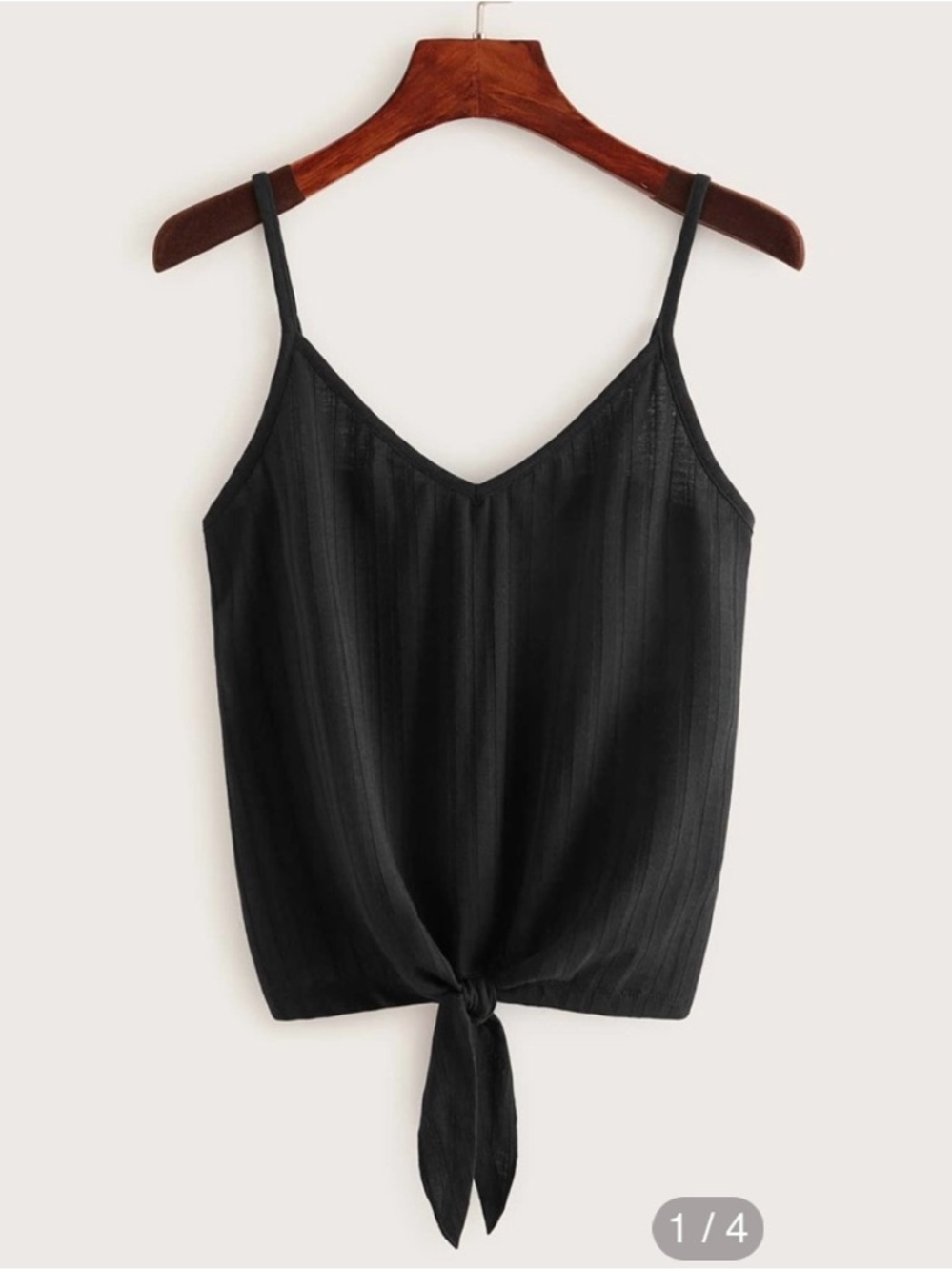 SHEIN Black Ribbed Knot Hem Cami Top